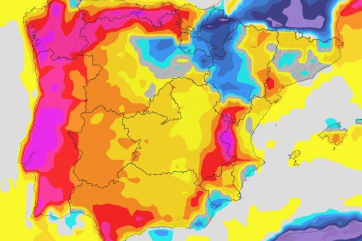 Mapa de variación máxima de la temperatura máxima de este martes 15 de julio de 2025