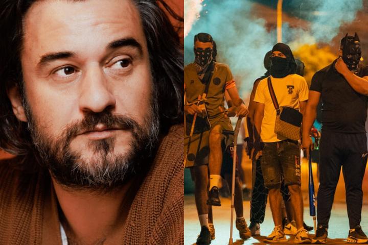 El periodista y escritor Manuel Jabois; y algunos de los ultras de extrema derecha que se congregan en Torre Pacheco (Murcia) para dar palizas a migrantes en 'cacerías' racistas. En sendas imágenes, respectivamente.