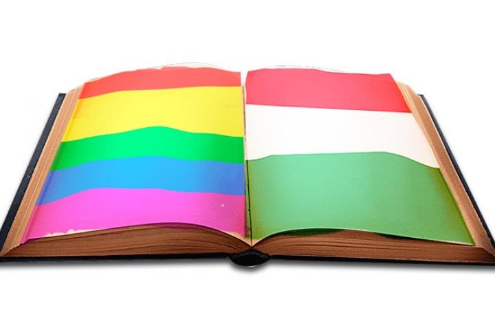 Ilustración con la bandera arcoíris y la húngara.