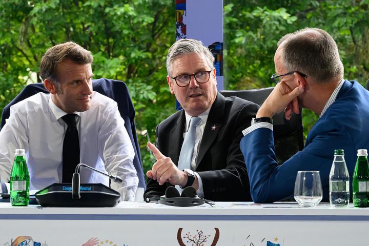Macron, Starmer y Merz, en una reunión en mayo