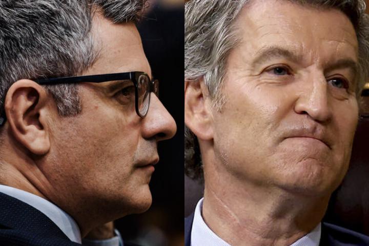 El ministro de Justicia y Presidencia, Félix Bolaños, y el líder del PP y la oposición, Alberto Núñez Feijóo; en sendas imágenes de archivo, respectivamente.