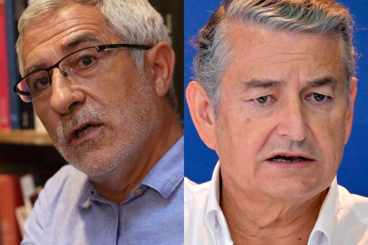 El excoordinador federal de IU Gaspar Llamazares; y el consejero de Presidencia de la Junta de Andalucía, Antonio Sanz; en sendas imágenes de archivo, respectivamente.