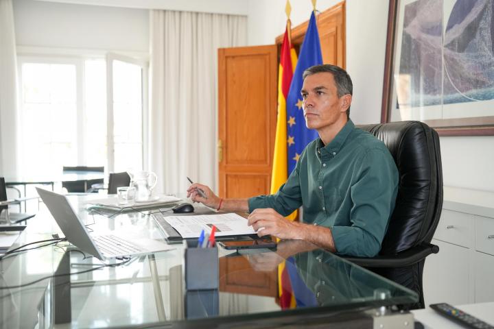 El presidente del Gobierno, Pedro Sánchez, telemáticamente, presidiendo la reunión del Comité Estatal de Coordinación y Dirección del Plan Estatal de Emergencias (CECOD).