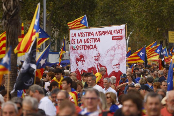 Vista de la manifestación independentista con motivo de la Diada, este jueves en Barcelona.
