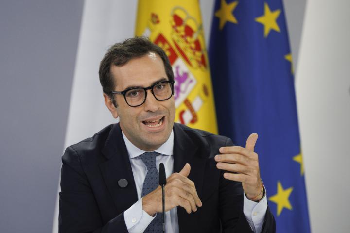 El ministro de Economía, Comercio y Empresa, Carlos Cuerpo, durante la rueda de prensa posterior a la reunión del Consejo de Ministros.