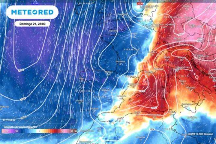 Mapa de anomalía de temperaturas para el domingo 21 de septiembre de 2025