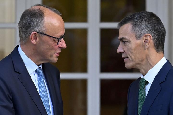 Friedrich Merz y Pedro Sánchez, juntos este jueves en La Moncloa