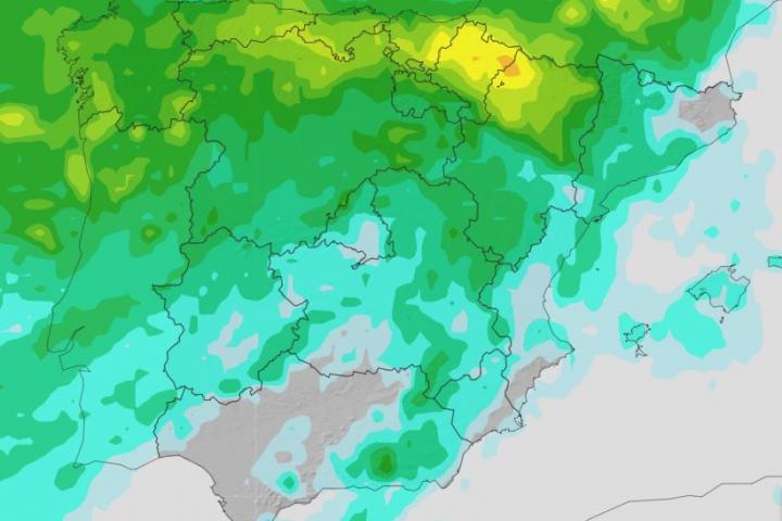 Mapa de precipitación máxima del EPS de cara al sábado 20 de septiembre de 2025