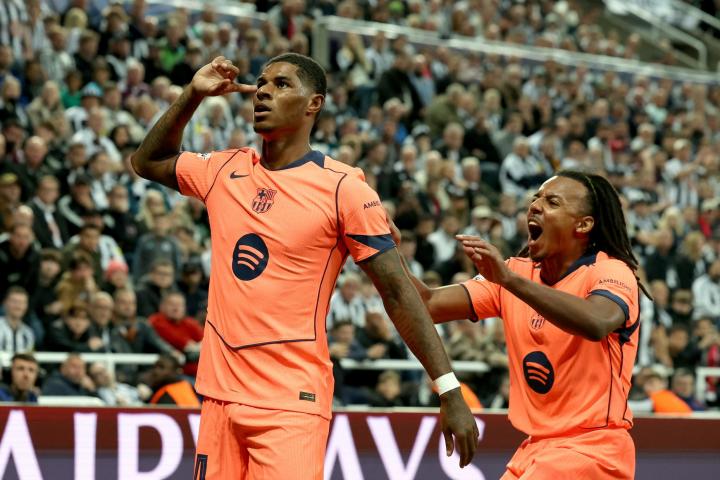 Rashford celebra su segundo gol al Newcastle en la fase liga de la Champions League 2025-2026