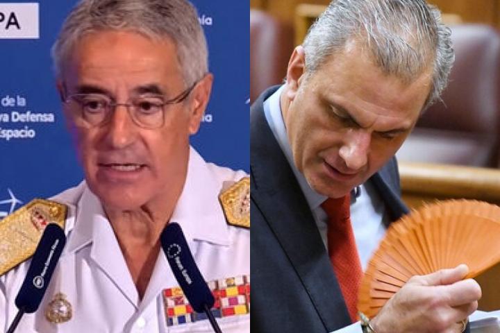 El jefe del Estado Mayor de la Armada, el almirante general Antonio Piñeiro; y el diputado de Vox Javier Ortega Smith; en sendas imágenes, respectivamente.