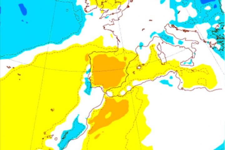 Mapa de anomalía de temperaturas para la semana del 29 de septiembre al 5 de octubre