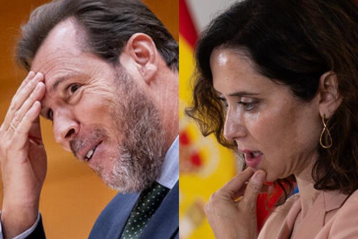 El ministro de Transporte y Movilidad, Óscar Puente, y la presidenta de la Comunidad de Madrid, Isabel Díaz Ayuso; en sendas imágenes de archivo, respectivamente.