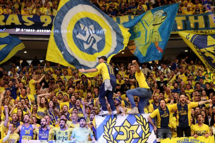 Ambiente en el Menora Mivtachim Arena, históricamente llamado La Mano de Elías, cancha del Maccabi de Tel Aviv de baloncesto