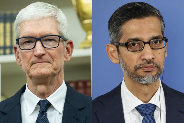 El CEO de Apple, Tim Cook, y el CEO de Google, Sundar Pichar.