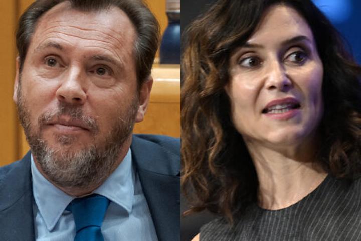 El ministro de Transporte, Óscar Puente, y la presidenta de la Comunidad de Madrid, Isabel Díaz Ayuso; en sendas imágenes de archivo, respectivamente.