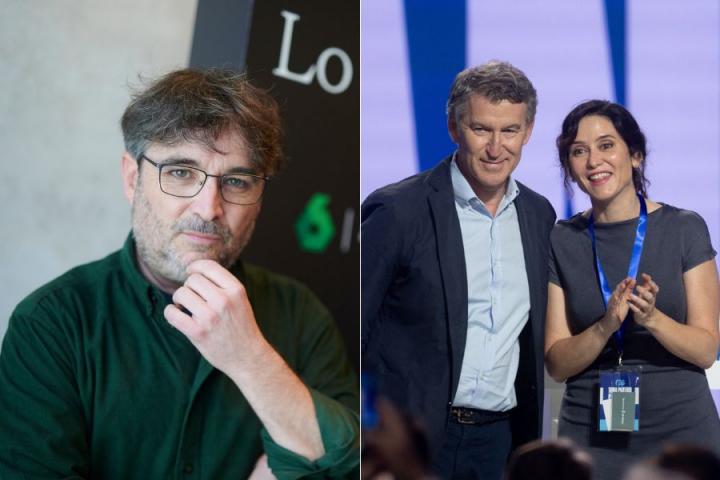 Fotomontaje de Jordi Évole, Alberto Núñez Feijóo e Isabel Díaz Ayuso.