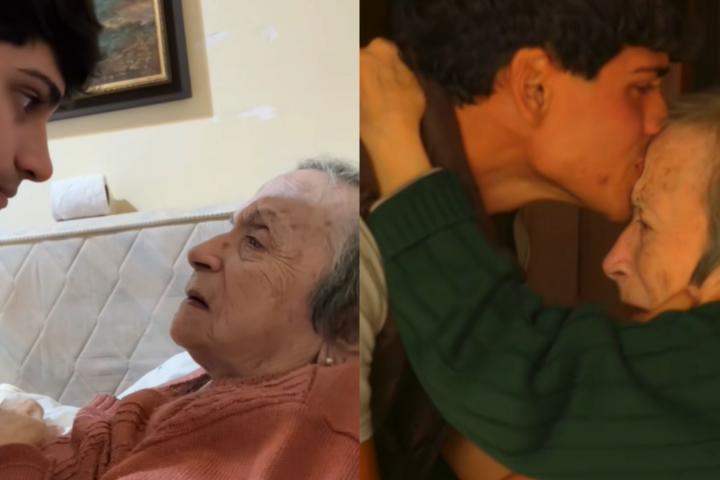 Montaje con el vídeo en el que el joven argentino Gianluca Pugliesse se despide de su abuela y el momento en el que se reencuentran.