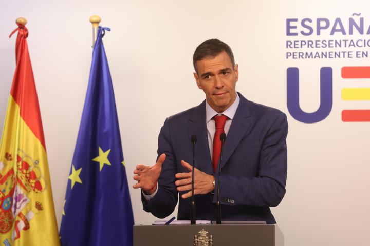 El presidente del Gobierno, Pedro Sánchez, tras la cumbre del Consejo Europeo en Bruselas (Bélgica).