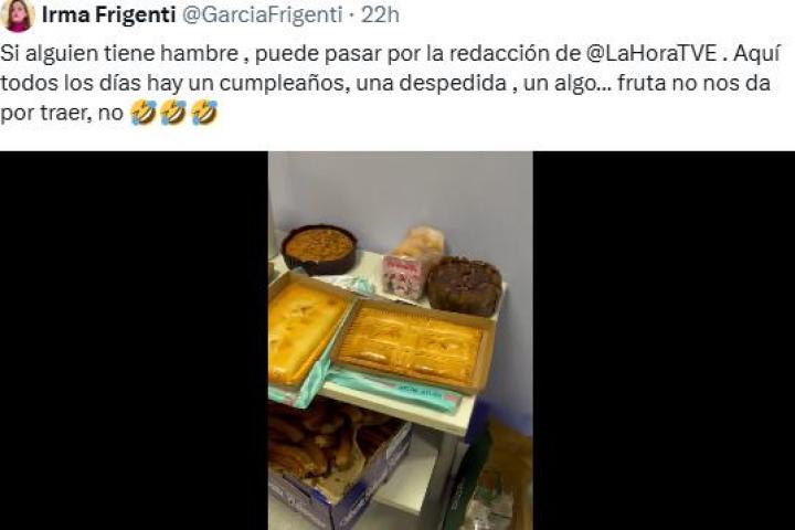 El tuit de @GarciaFrigenti sobre lo que habían llevado a 'La hora de la 1'.