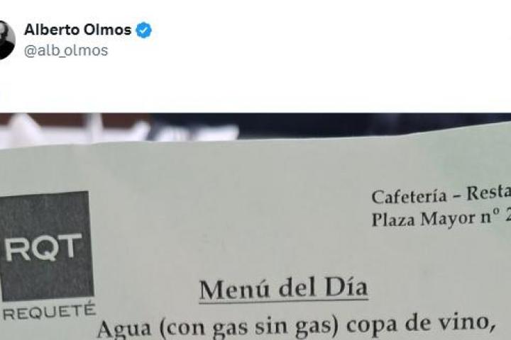 El tuit con el menú del día del restaurante Requeté, de Cáceres.