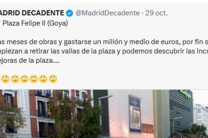 La publicación de @MadridDecadente sobre la plaza de Felipe II.