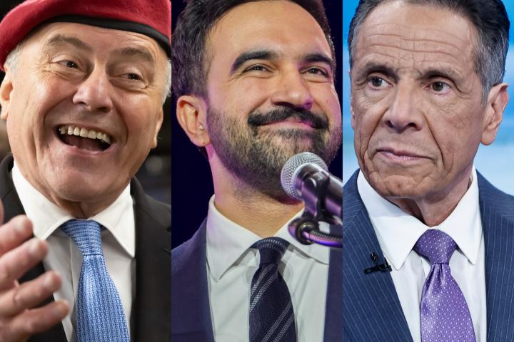 El republicano Curtis Sliwa, el progresista Zohran Mamdani y el independiente Andrew Cuomo, los principales aspirantes a las elecciones a la Alcaldía de Nueva York.