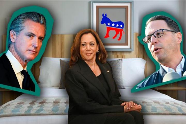 Fotomontaje con la exvicepresidenta de EEUU Kamala Harris y otras figuras emergentes en el Partido Demócrata, como el gobernador de California, Gavin Newson, y el de Pensilvania, Josh Saphiro.