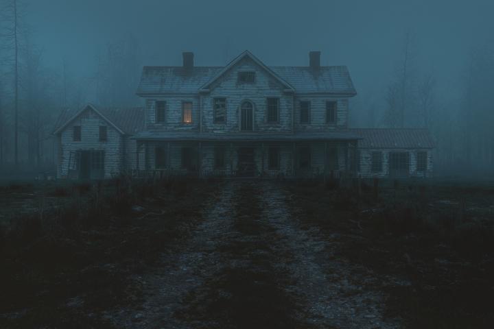 alt="alt="Casa rural antigua y tenebrosa. Imagen generada en 3D.""