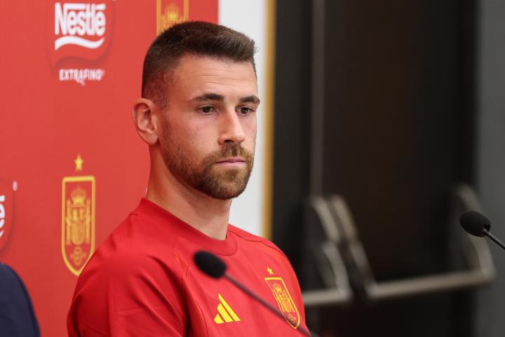 Unai Simón, en una rueda de prensa con la selección española.