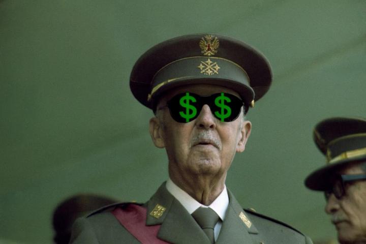 El dictador Francisco Franco, en una imagen modificada por la IA en la que aparece con gafas negras con el símbolo del dólar.