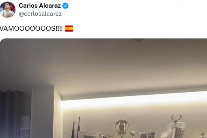 El tuit desde su casa del tenista Carlos Alcaraz.
