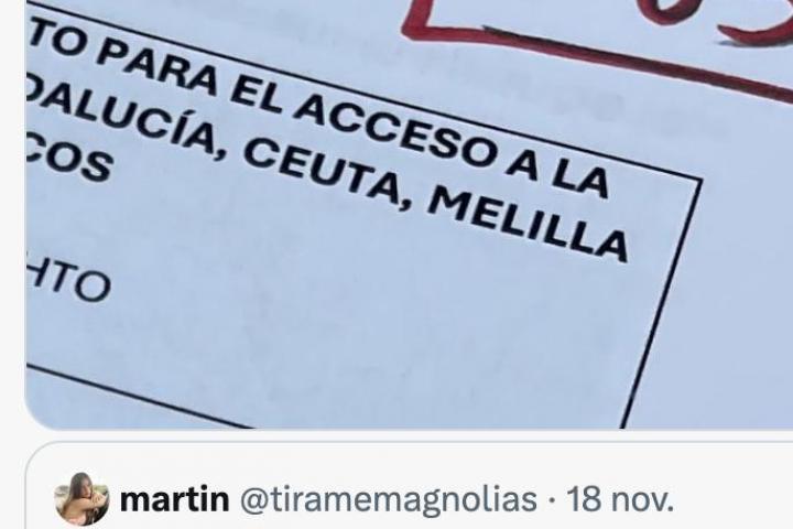 tuit de @tiramemagnolias con una foto de la nota de su examen