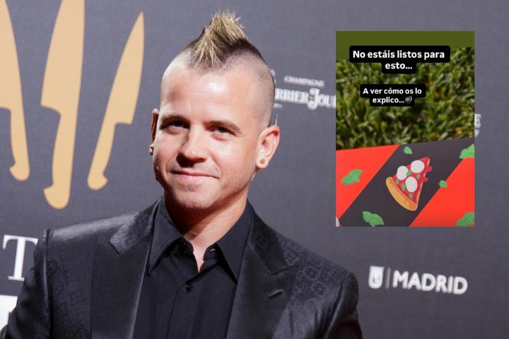 Fotomontaje de Dabiz Muñoz y la publicación con su turrón en Instagram.