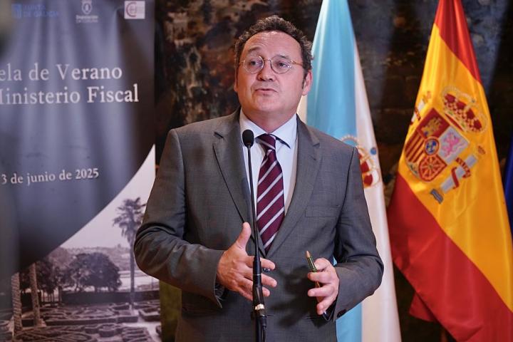 El Fiscal General del Estado, Álvaro García Ortiz, en la Escuela de Verano del Ministerio Fiscal en el Pazo de Mariñan, el 13 de junio de 2025, en Bergondo (A Coruña).