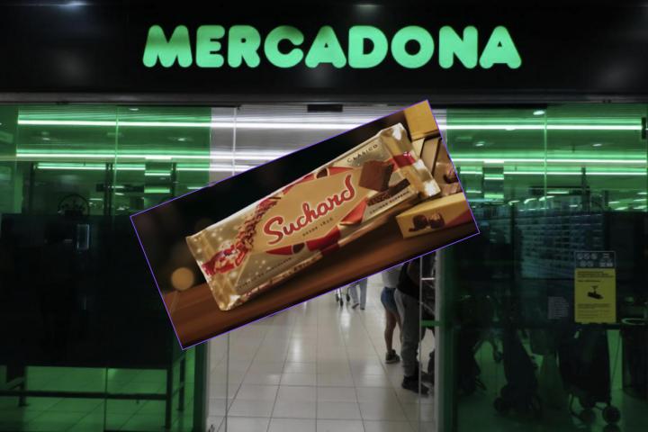 Una foto de una tienda de Mercadona y un turrón de Suchard.