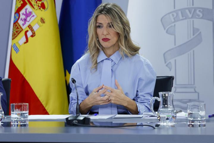 La ministra de Trabajo, Yolanda Díaz, en la rueda de prensa posterior al Consejo de Ministros.