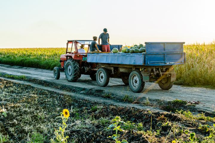 Personas en un tractor, en una imagen de archivo.