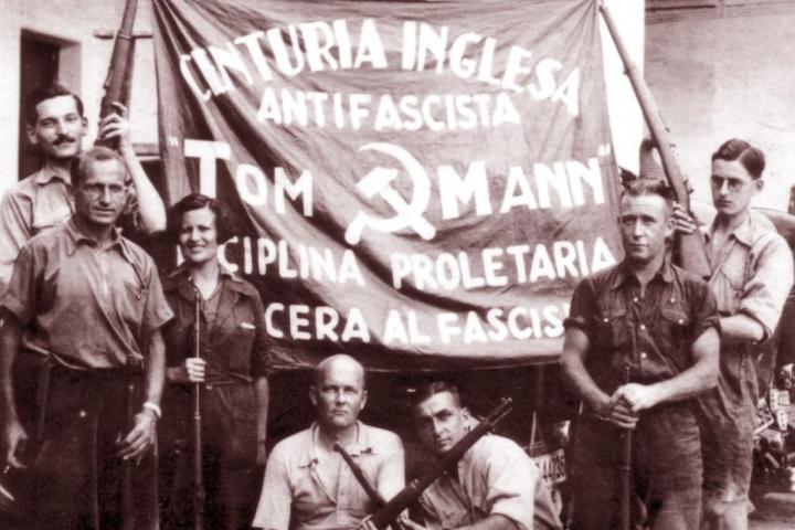 Voluntarios británicos de las Brigadas Internacionales, durante la Guerra Civil, en 1937.
