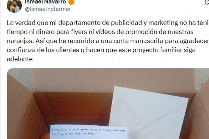 El tuit de Ismael Navarro con el mensaje que ha enviado a los clientes.