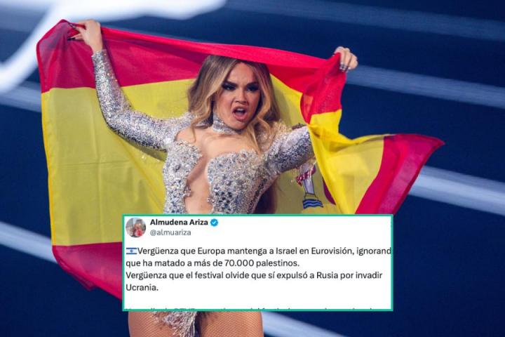 Montaje de Melody y el tuit de Almudena Ariza sobre Eurovisión.