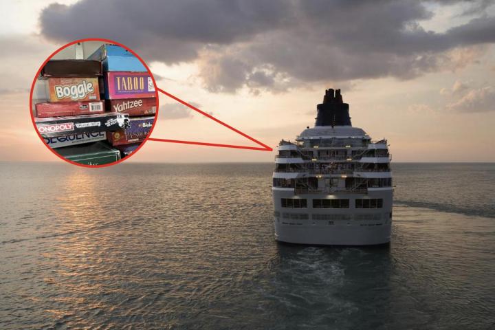Un crucero y una imagen superpuesta de varios juegos de mesa