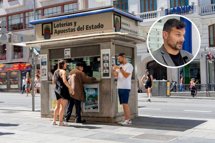 José Pastor, con una administración de Lotería de fondo de una imagen de archivo.