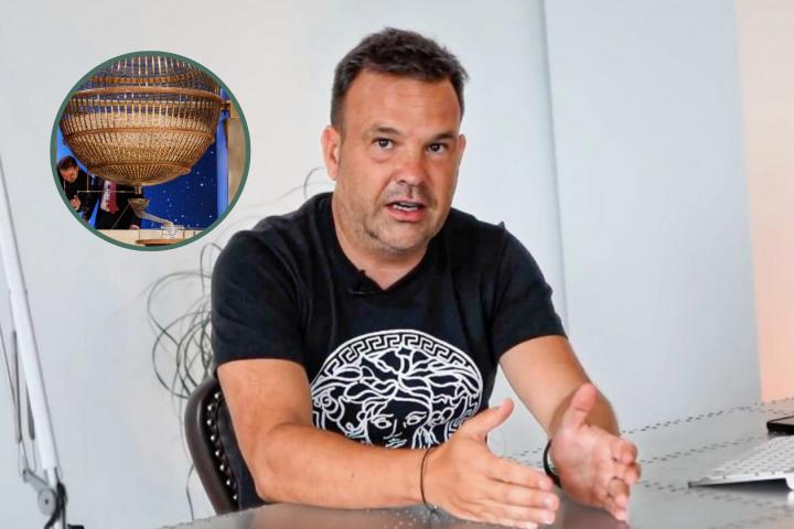 José Elías en YouTube junto a una imagen de un bombo de la Lotería de Navidad