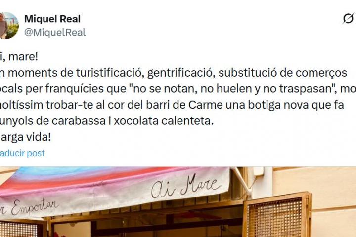 El tuit de @MiquelReal sobre la nueva tienda abierta en Valencia.