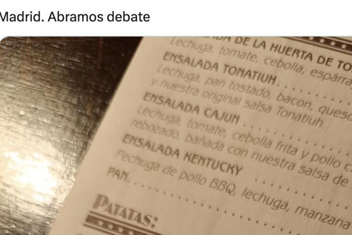 Tuit de @RealVicente con la carta de un restaurante de Madrid