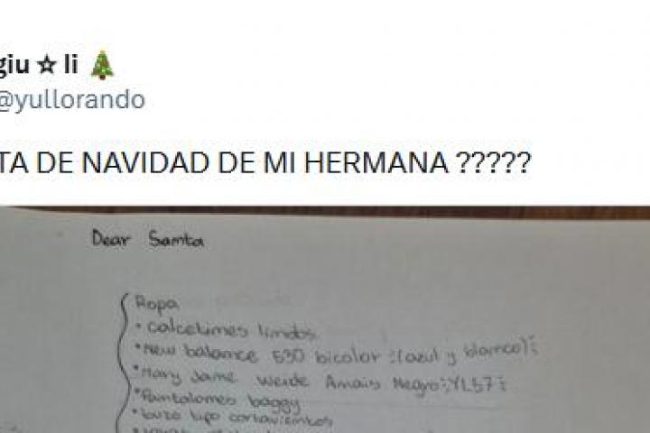 El tuit de @yullorando con la carta a Papá Noel.