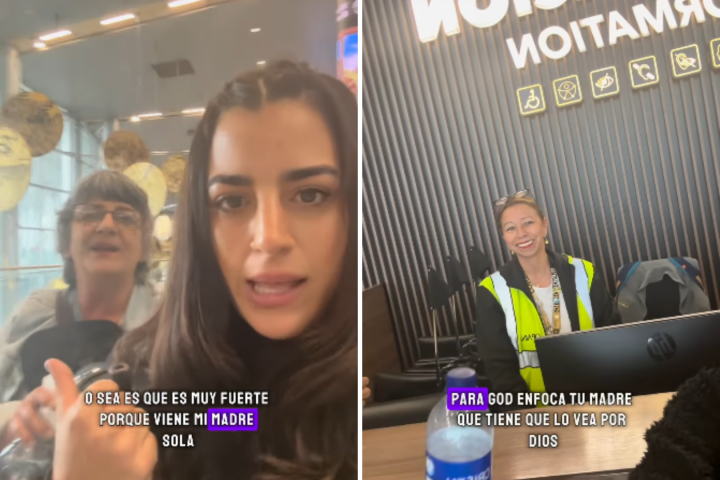Madre española junto a su hija en el Aeropuerto Internacional El Dorado en Bogotá, Colombia