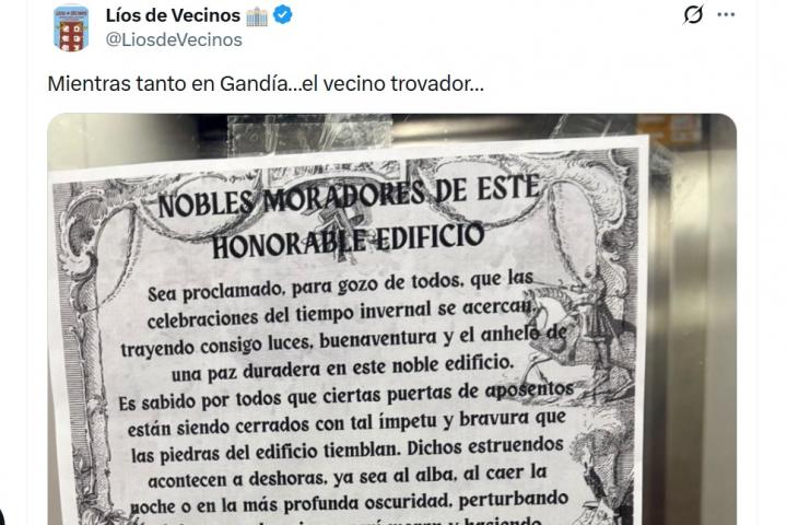 Un vecino de Gandía pide a sus vecinos hacer menos ruido empleando un cartel muy ingenioso