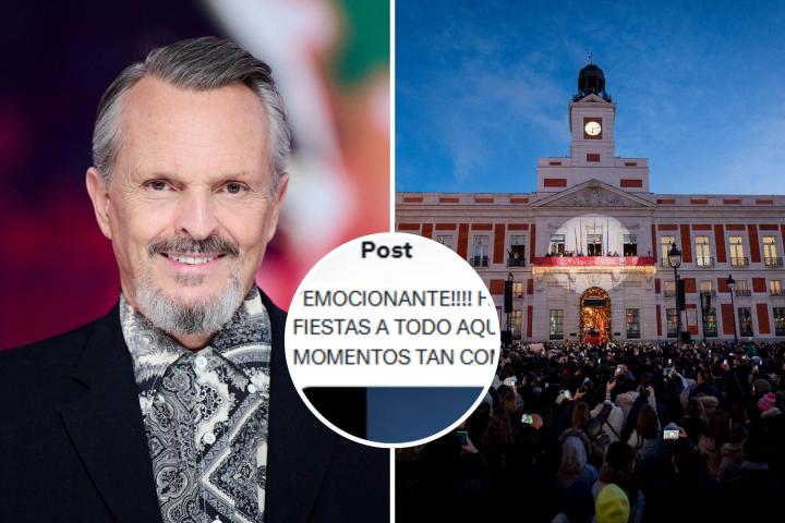 Fotomontaje de Miguel Bosé, su tuit y lo que pasó hace unos días en la Puerta del Sol de Madrid.