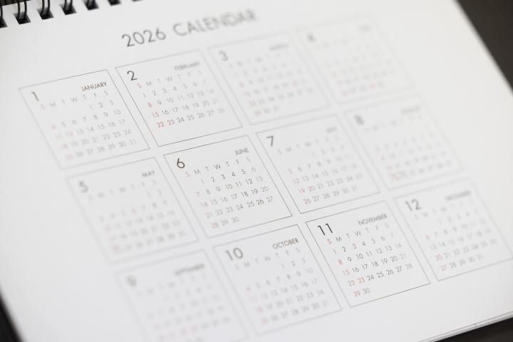 Calendario de 2026, imagen de archivo.